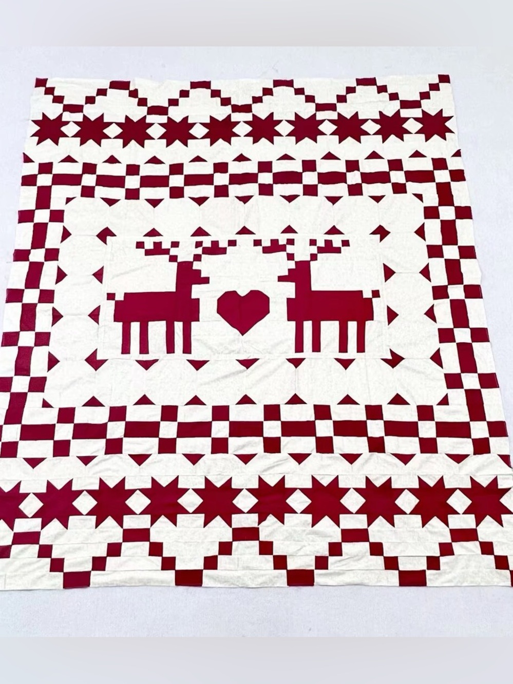 Handmade Scandinavian Sweethearts Patchwork Cotton Twin Size Sewing Quilt Top/to